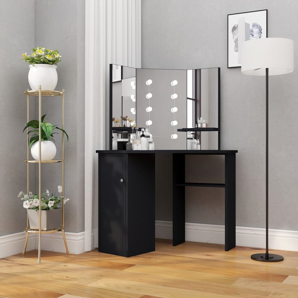 Coiffeuse d'angle avec LED Noir 111x54x141,5 cm - XIOS