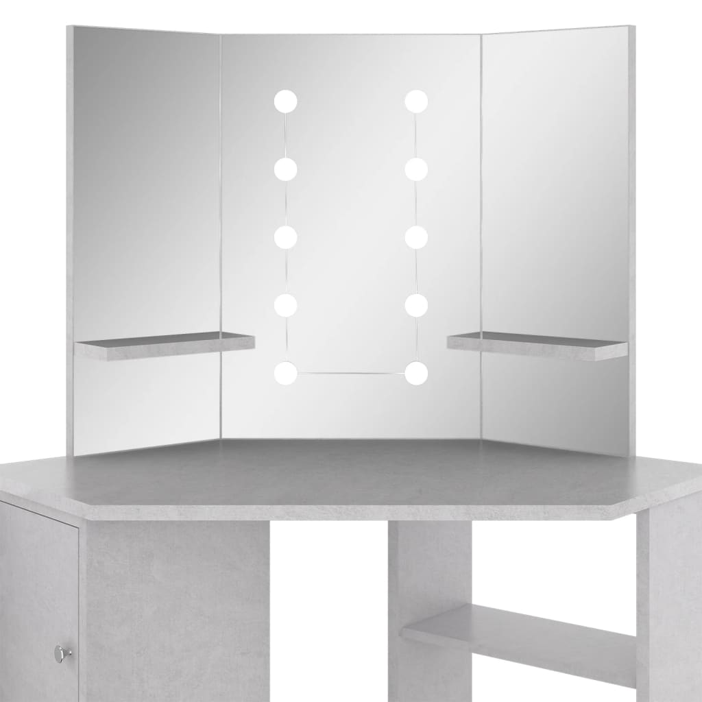 Coiffeuse d'angle avec LED Gris béton 111x54x141,5 cm - XIOS
