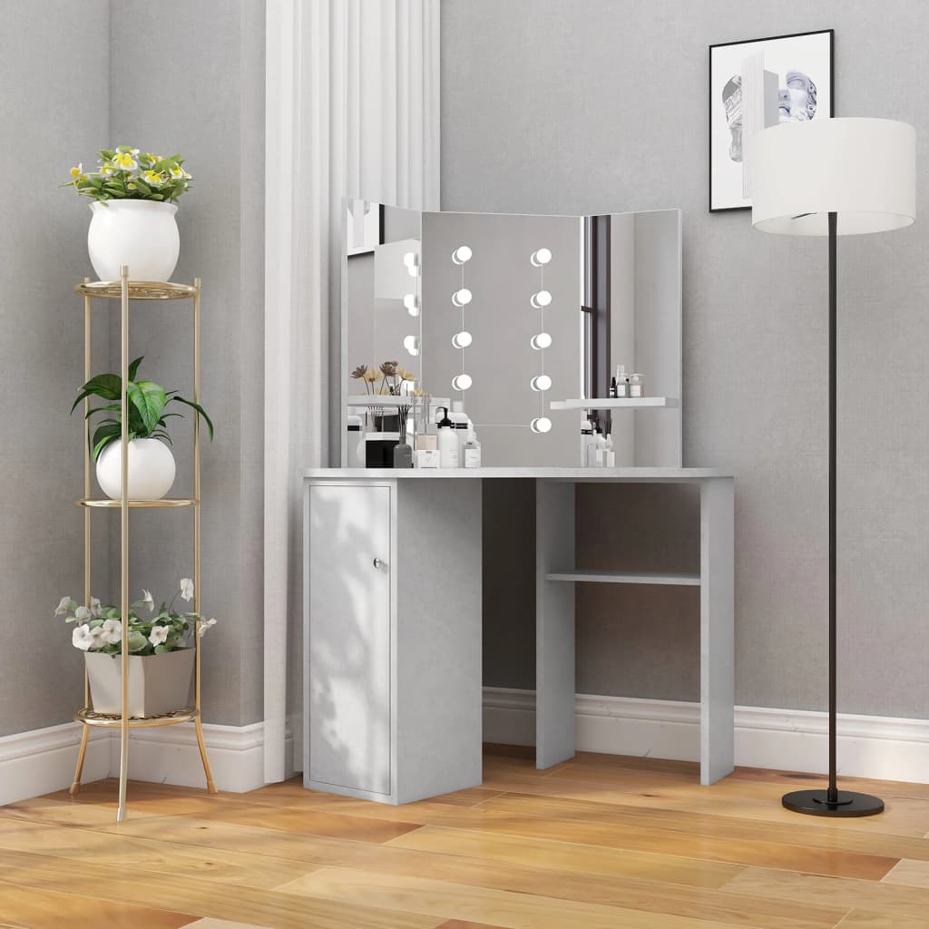 Coiffeuse d'angle avec LED Gris béton 111x54x141,5 cm - XIOS