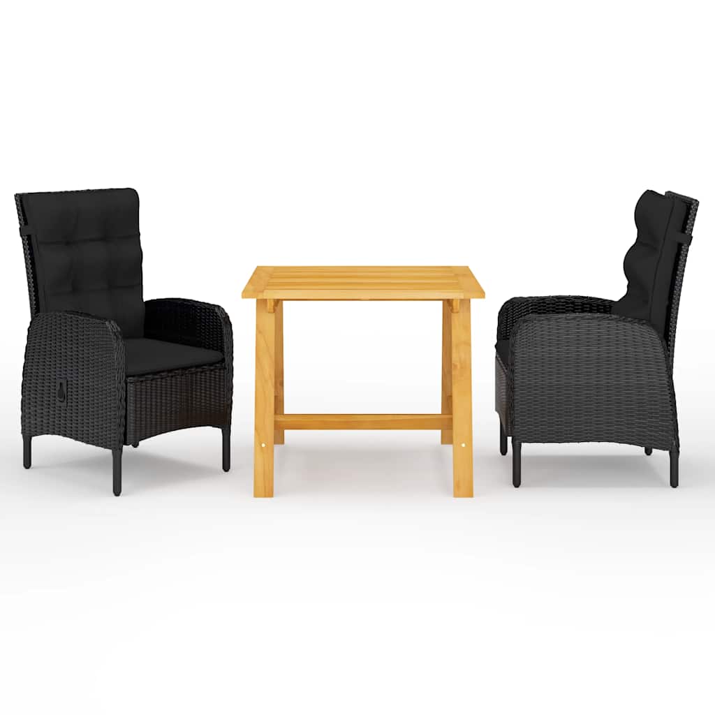 Ensemble à manger de jardin 3 pcs Noir