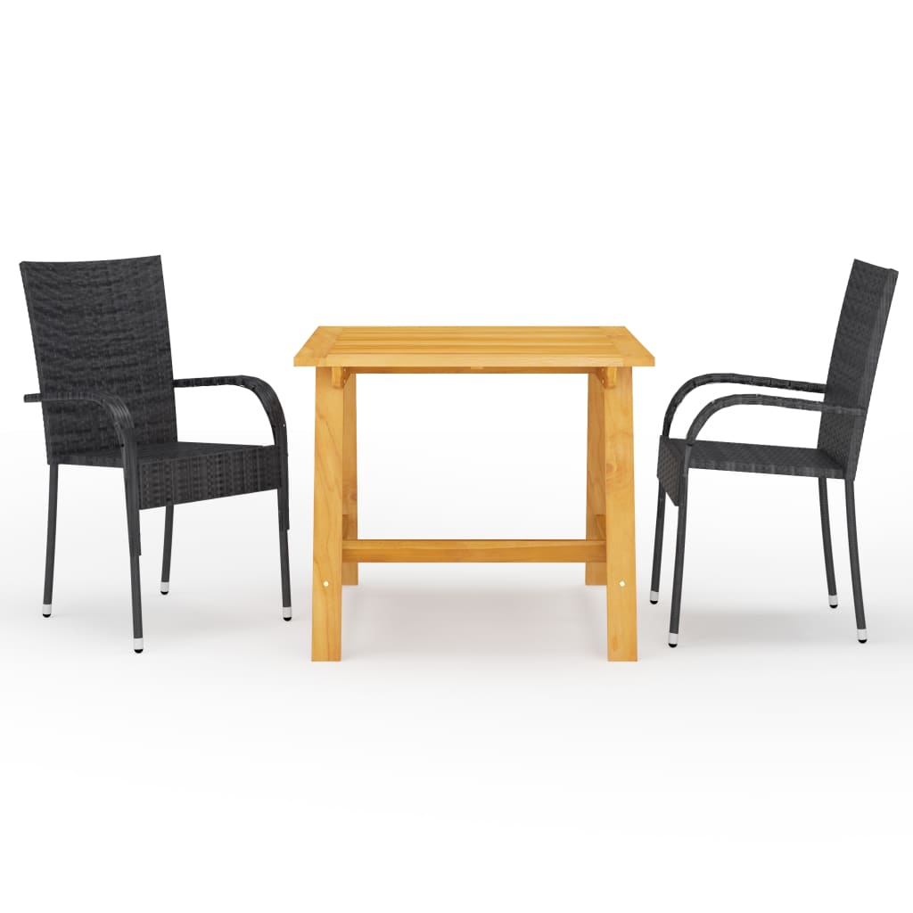 Ensemble à manger de jardin 3 pcs Noir