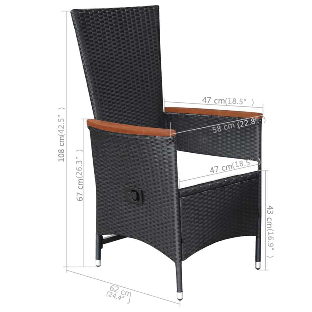 Ensemble à manger de jardin 3 pcs Noir