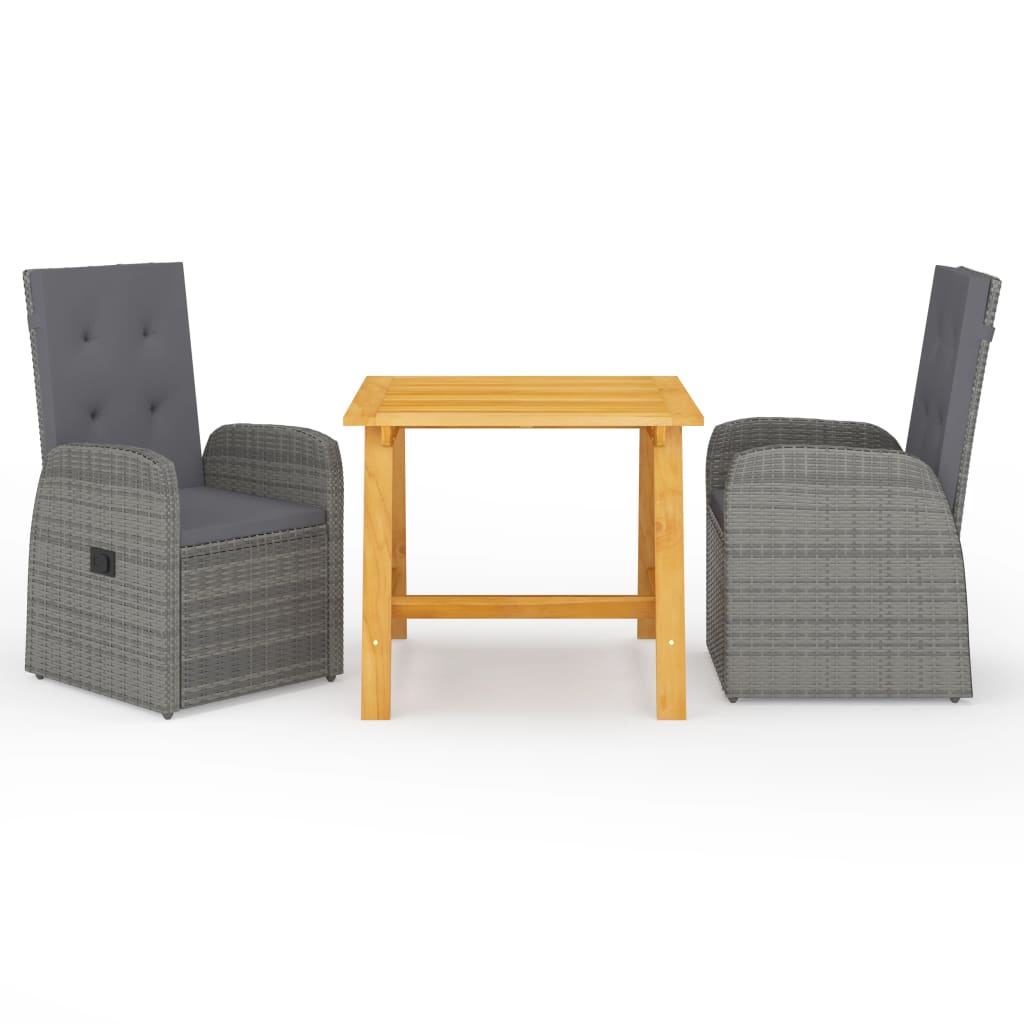 Ensemble à manger de jardin 3 pcs Gris
