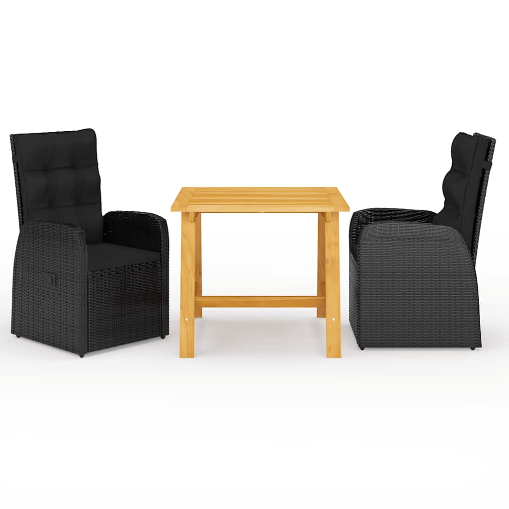 Ensemble à manger de jardin 3 pcs Noir