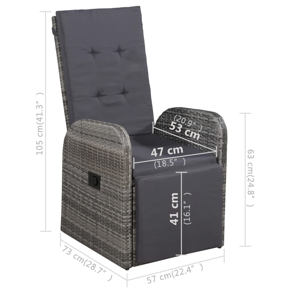 Ensemble à manger de jardin 3 pcs Gris