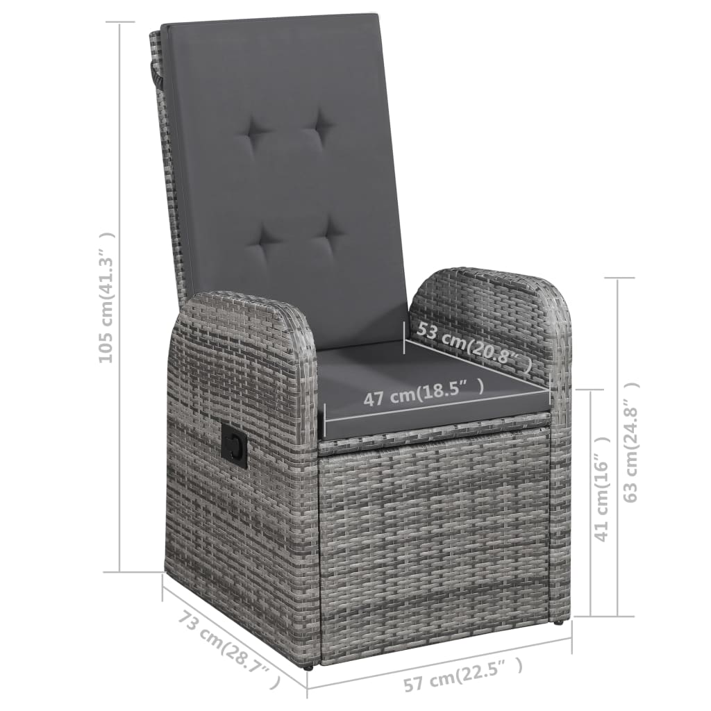 Ensemble à manger de jardin 3 pcs Gris