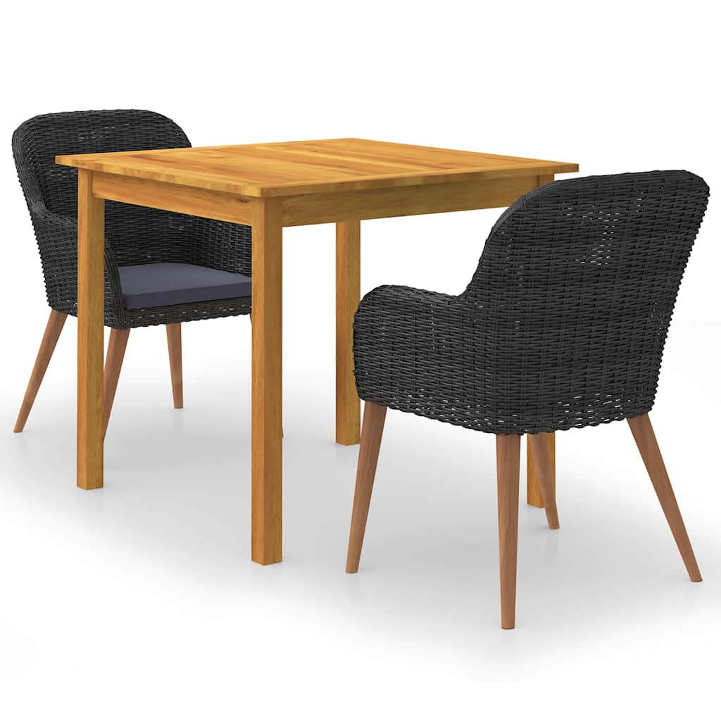 Ensemble à manger de jardin 3 pcs Noir