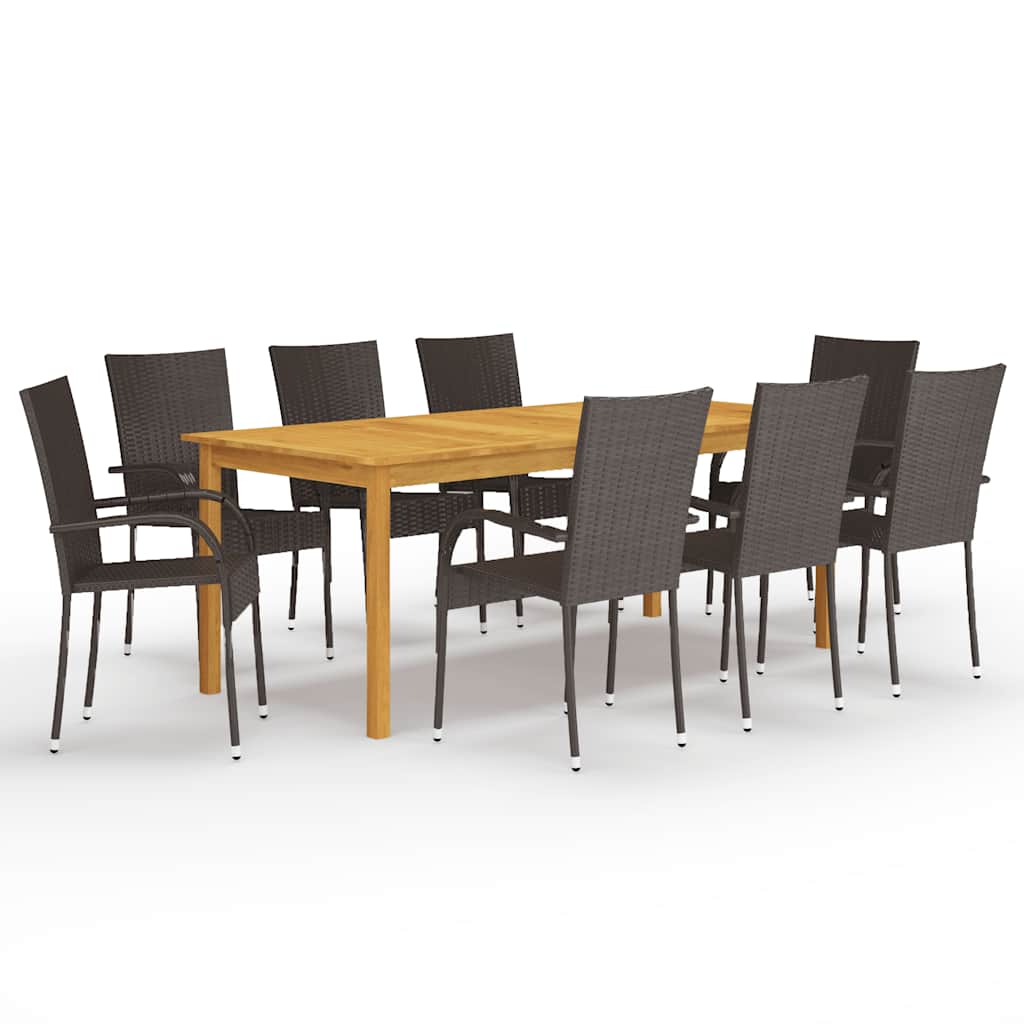 Ensemble à manger de jardin 9 pcs Marron
