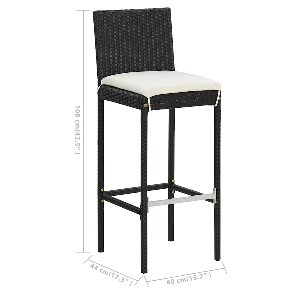 Ensemble de bar de jardin avec coussins 3 pcs Noir