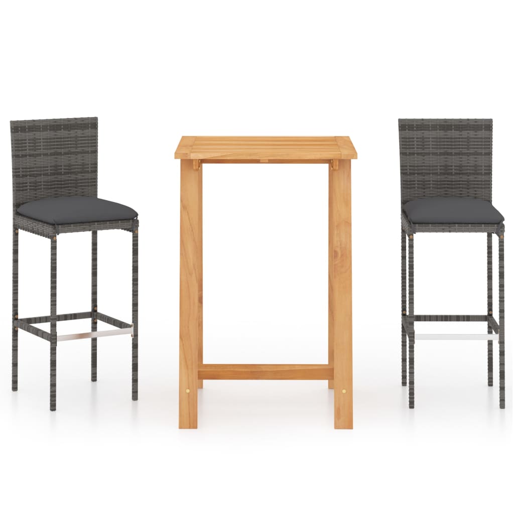 Ensemble de bar de jardin avec coussins 3 pcs Gris