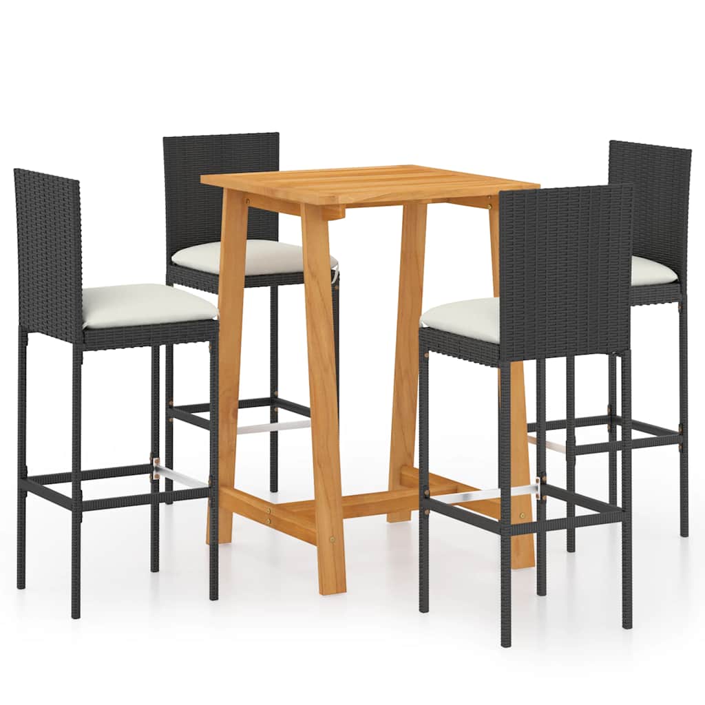 Ensemble de bar de jardin avec coussins 5 pcs Noir