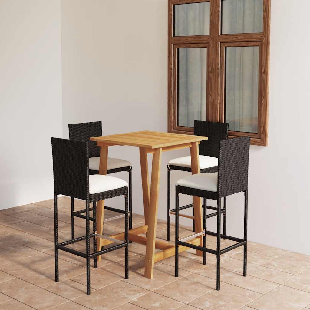 Ensemble de bar de jardin avec coussins 5 pcs Noir