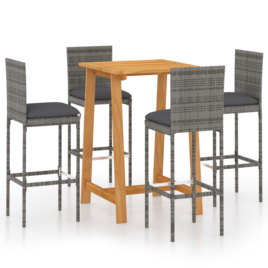 Ensemble de bar de jardin avec coussins 5 pcs Gris