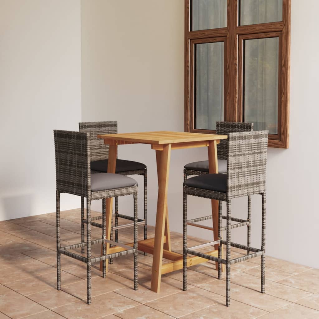 Ensemble de bar de jardin avec coussins 5 pcs Gris
