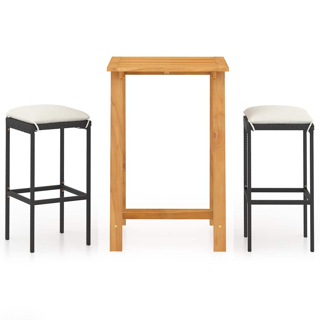Ensemble de bar de jardin avec coussins 3 pcs Noir