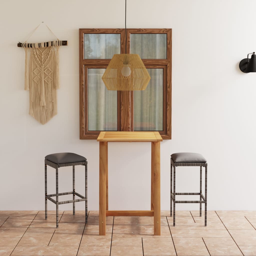 Ensemble de bar de jardin avec coussins 3 pcs Gris