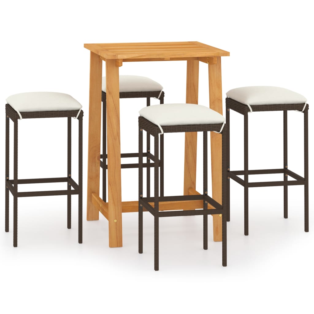 Ensemble de bar de jardin avec coussins 5 pcs Marron