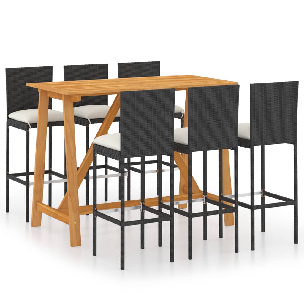Ensemble de bar de jardin avec coussins 7 pcs Noir