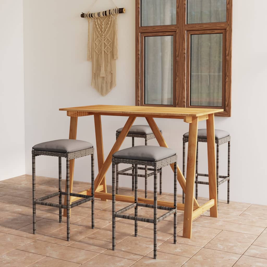 Ensemble de bar de jardin avec coussins 5 pcs Gris