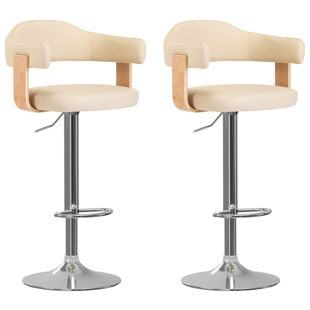 Tabourets de bar lot de 2 crème bois courbé et similicuir - XIOS