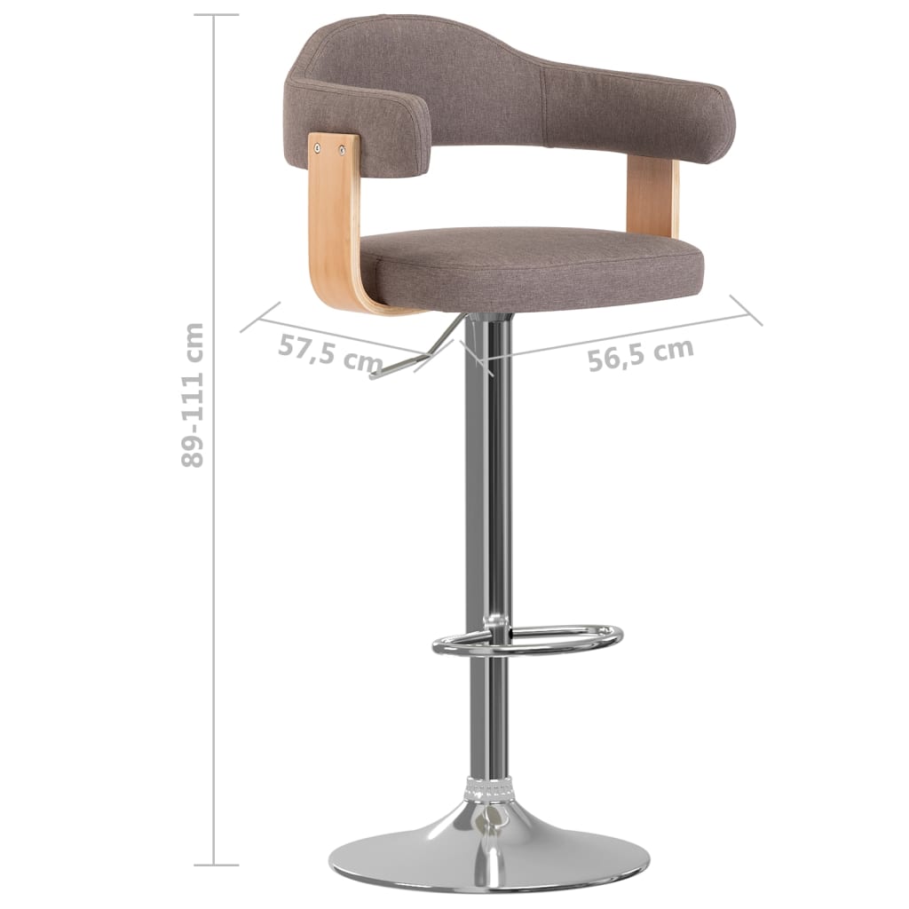Tabourets de bar lot de 2 taupe bois courbé et tissu - XIOS