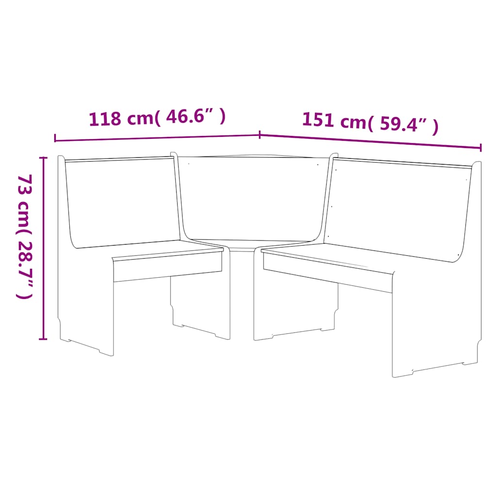 Banc d'angle REINE 151cm marron miel et gris bois de pin solide - XIOS