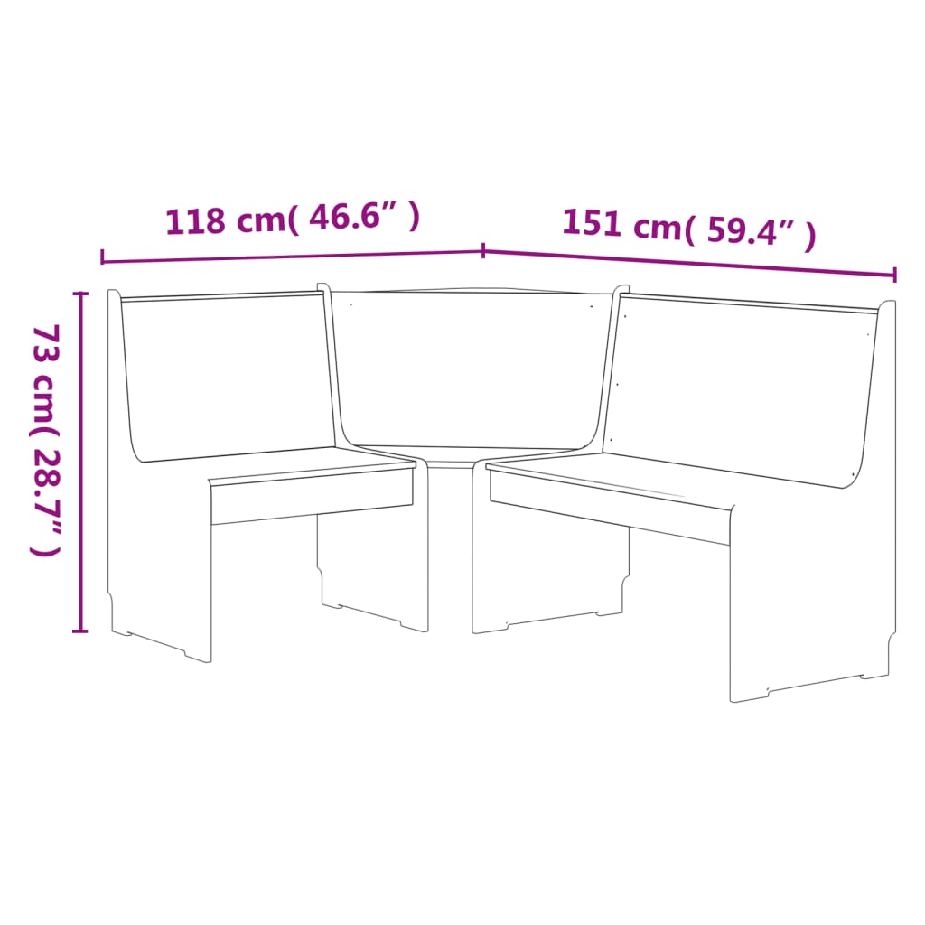 Banc d'angle REINE 151 cm marron miel et blanc bois pin solide - XIOS