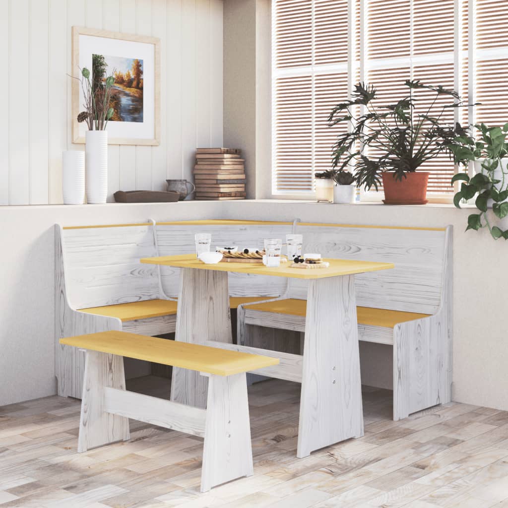 Banc d'angle REINE 151 cm marron miel et blanc bois pin solide - XIOS
