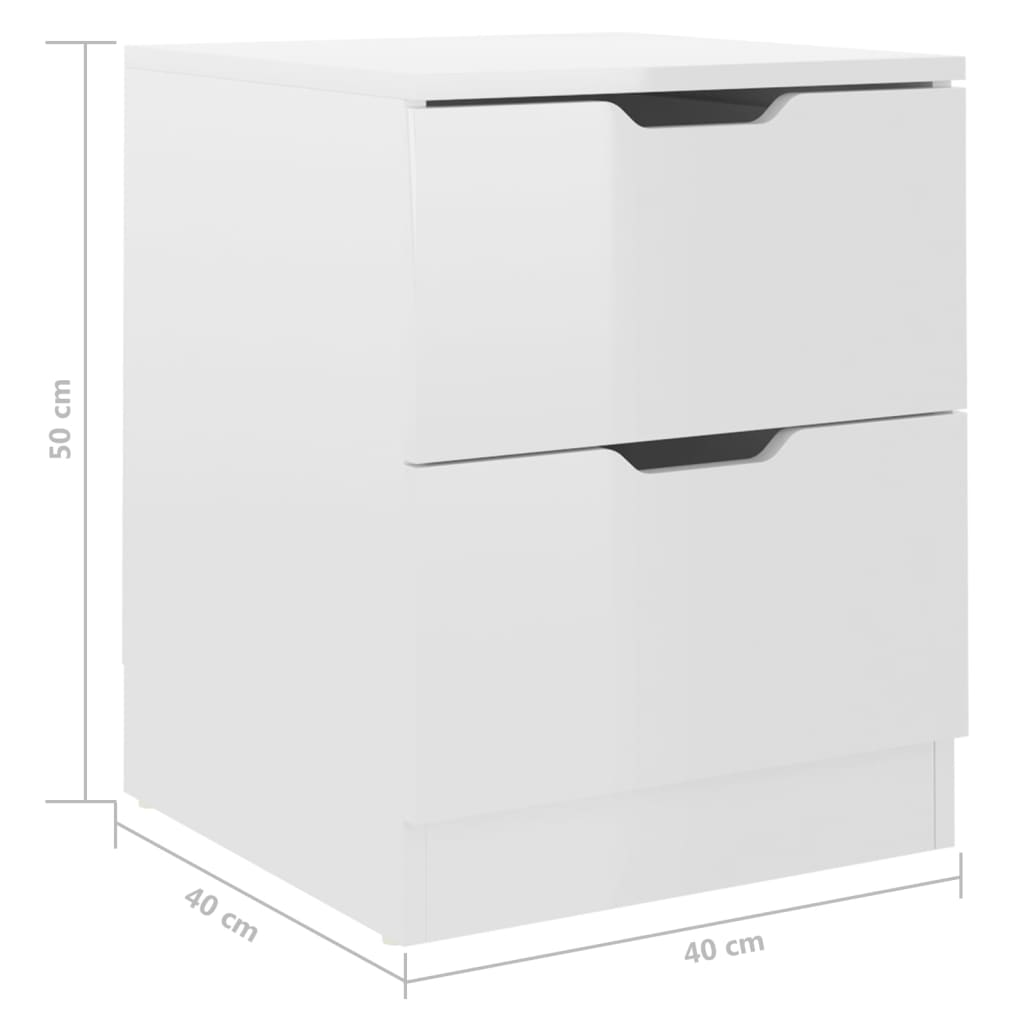 Tables de chevet 2pcs Blanc brillant 40x40x50cm bois ingénierie - XIOS