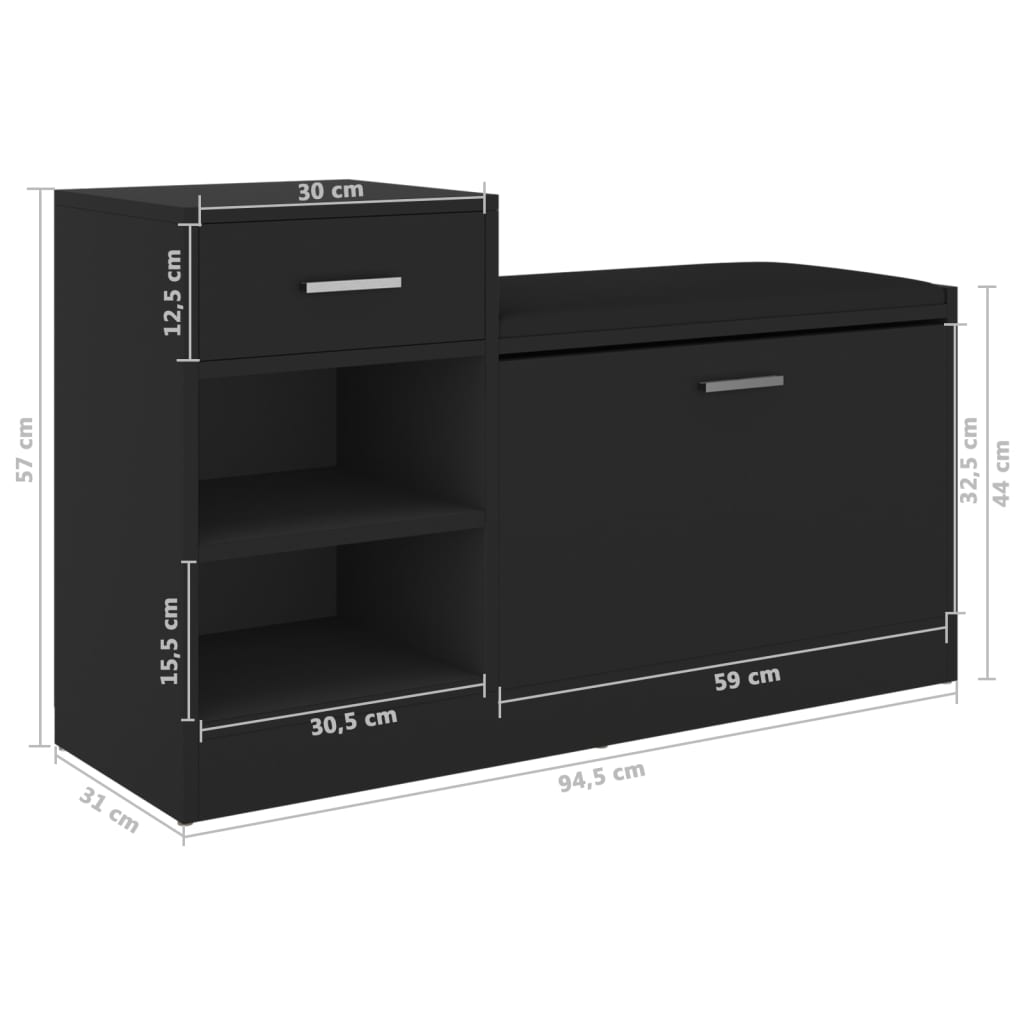 Banc à chaussures Noir 94,5x31x57 cm Aggloméré - XIOS