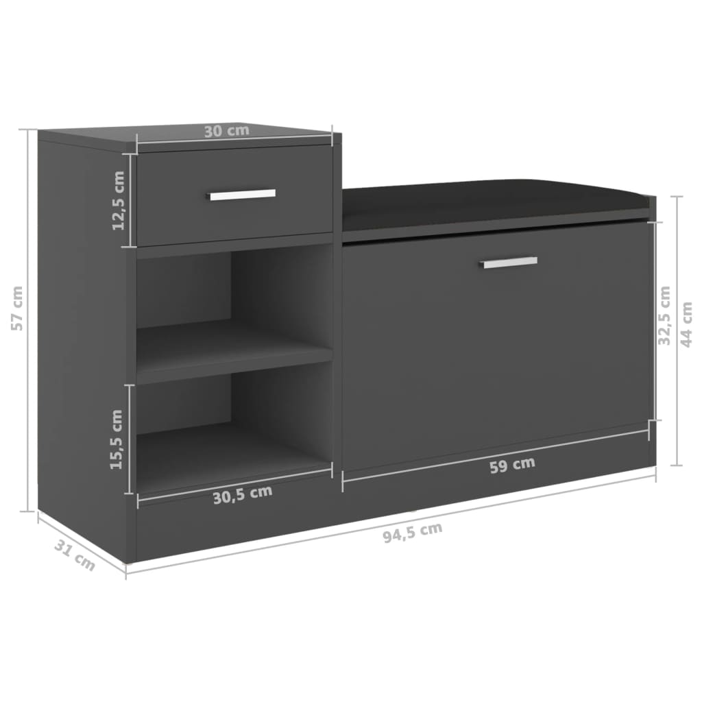 Banc à chaussures Gris 94,5x31x57 cm Aggloméré - XIOS