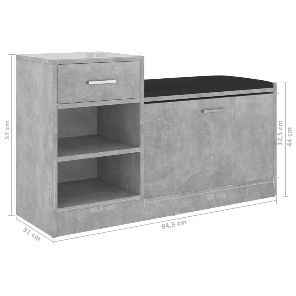 Banc à chaussures Gris béton 94,5x31x57 cm Aggloméré - XIOS
