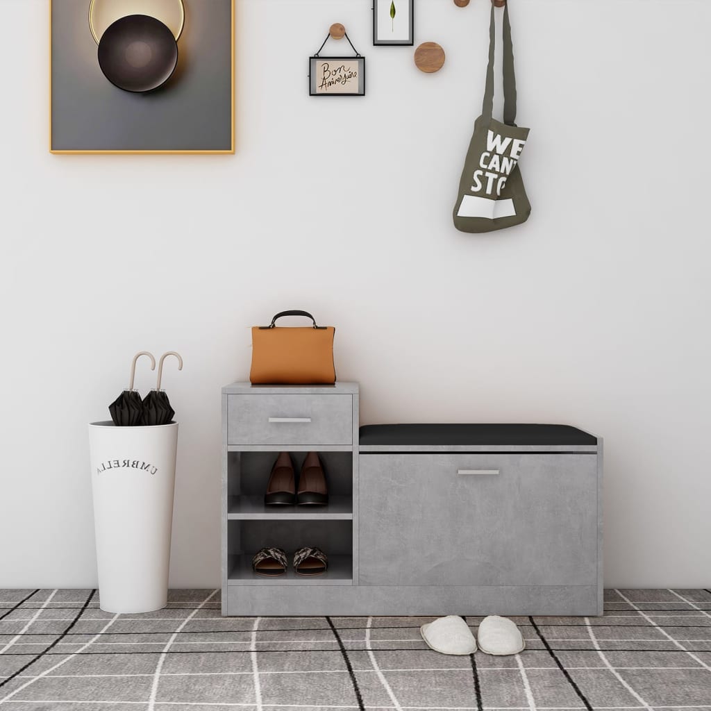 Banc à chaussures Gris béton 94,5x31x57 cm Aggloméré - XIOS
