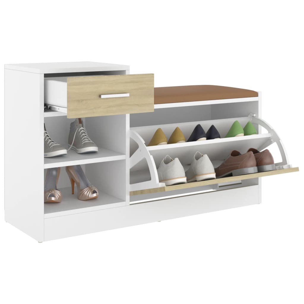 Banc à chaussures Chêne et blanc Sonoma 94,5x31x57 cm Aggloméré - XIOS