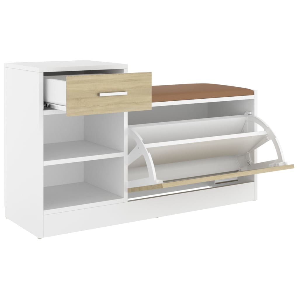 Banc à chaussures Chêne et blanc Sonoma 94,5x31x57 cm Aggloméré - XIOS