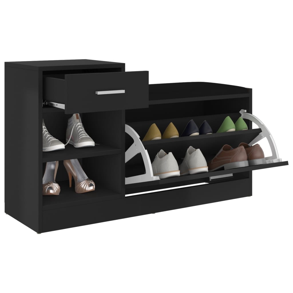 Banc à chaussures Noir brillant 94,5x31x57 cm Aggloméré - XIOS