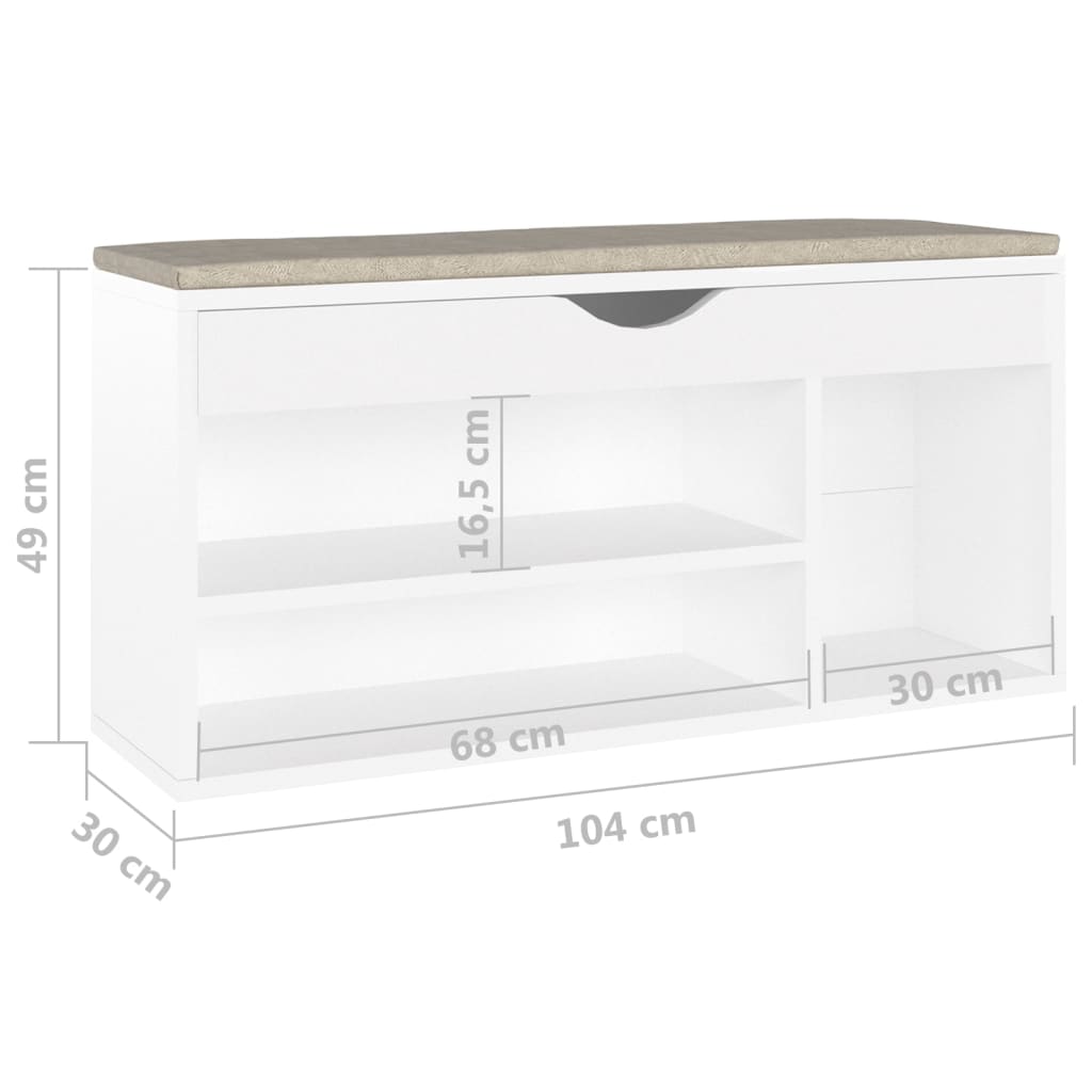 Banc à chaussures coussin Blanc 104x30x49 cm Bois d'ingénierie - XIOS