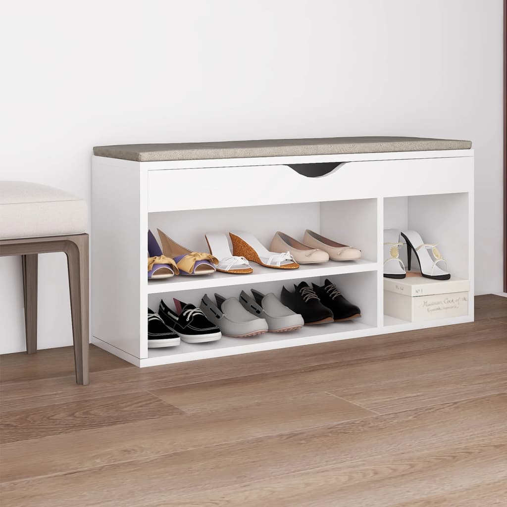 Banc à chaussures coussin Blanc 104x30x49 cm Bois d'ingénierie - XIOS