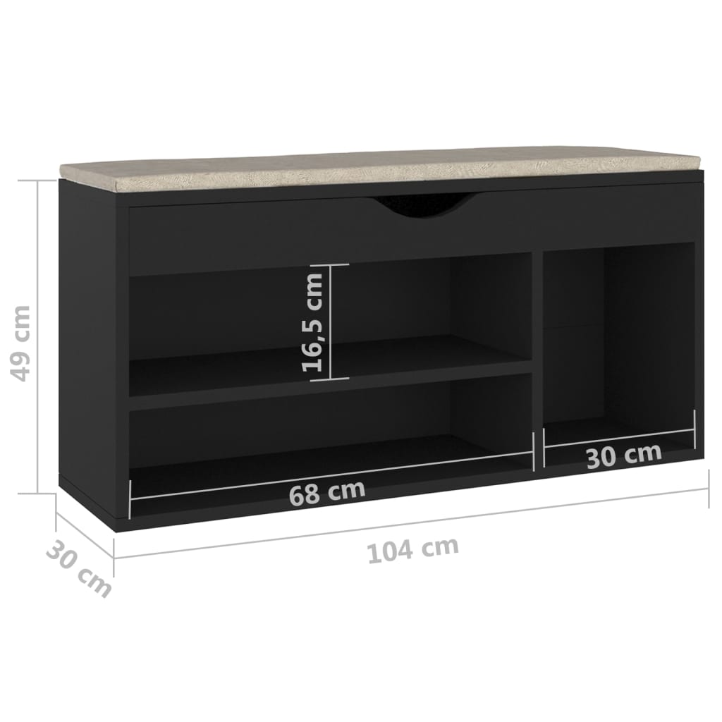 Banc à chaussures avec coussin Noir 104x30x49 cm Aggloméré - XIOS