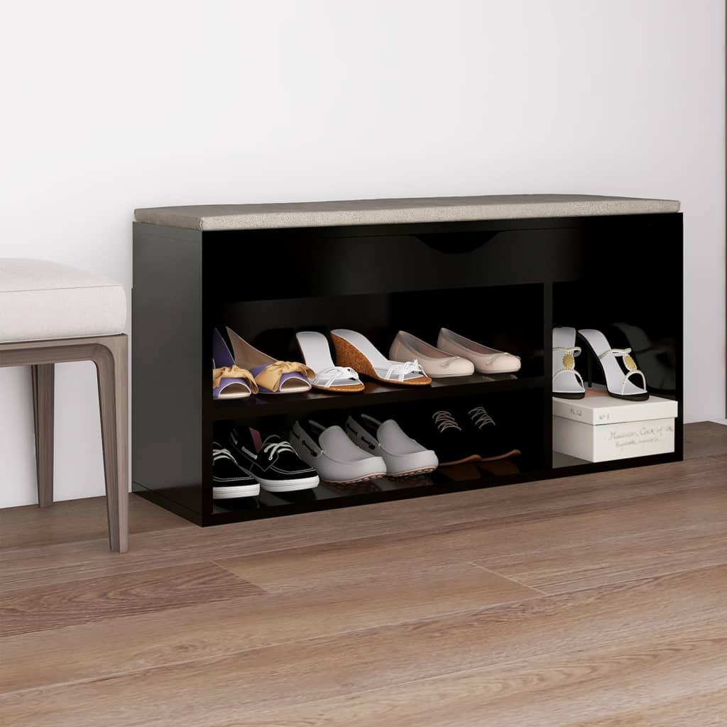 Banc à chaussures avec coussin Noir 104x30x49 cm Aggloméré - XIOS