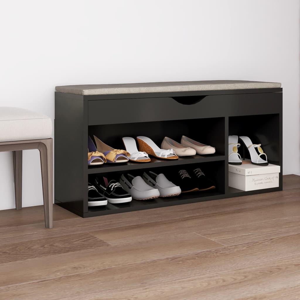 Banc à chaussures et coussin Gris 104x30x49cm Bois d'ingénierie - XIOS