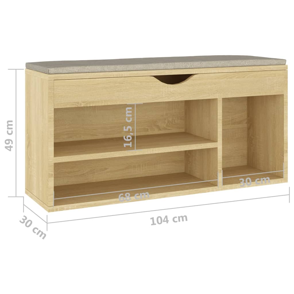Banc à chaussures coussin Chêne Sonoma 104x30x49 cm Aggloméré - XIOS