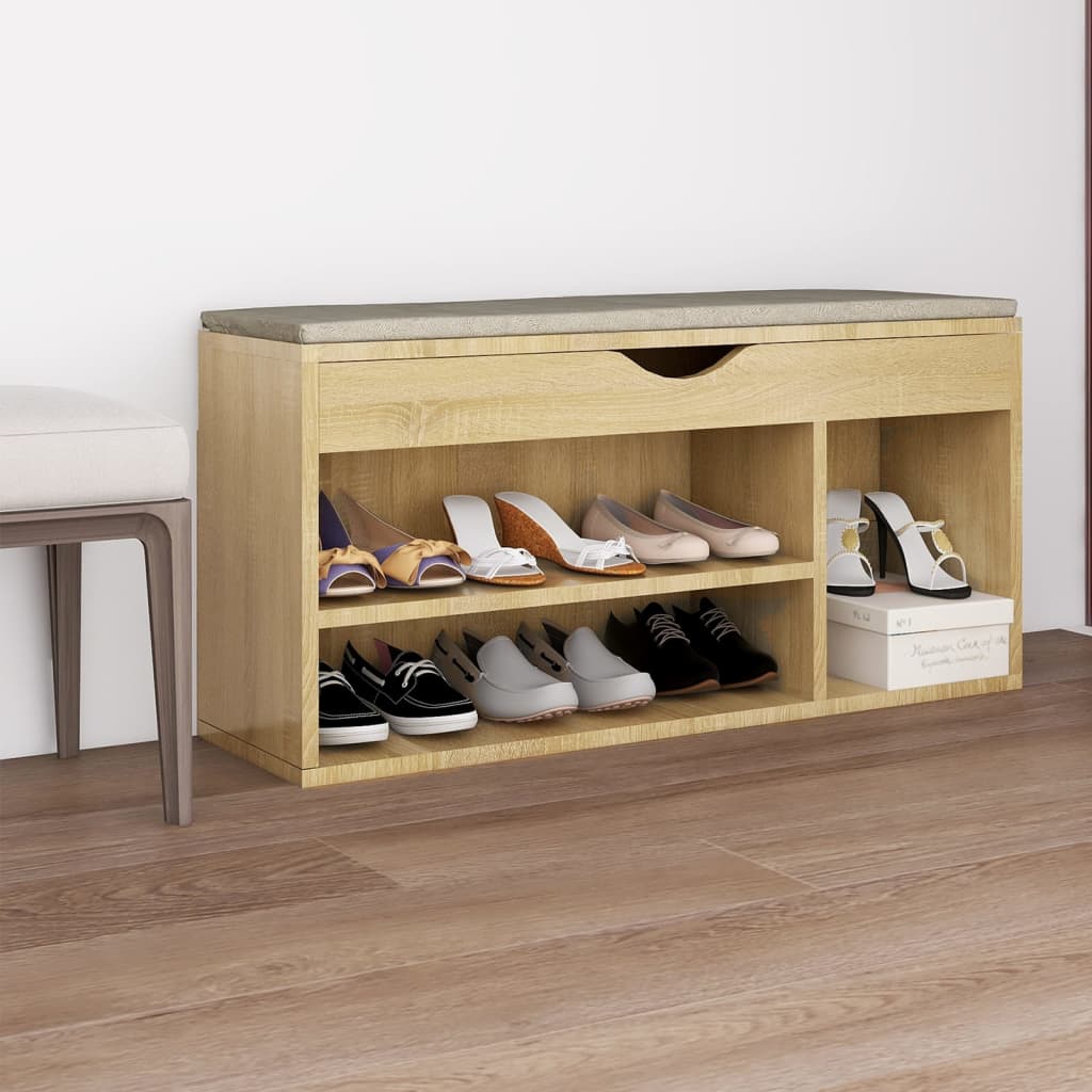 Banc à chaussures coussin Chêne Sonoma 104x30x49 cm Aggloméré - XIOS