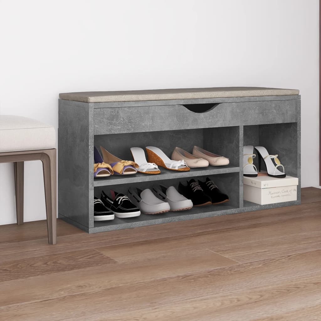 Banc à chaussures avec coussin Gris béton 104x30x49cm Aggloméré - XIOS