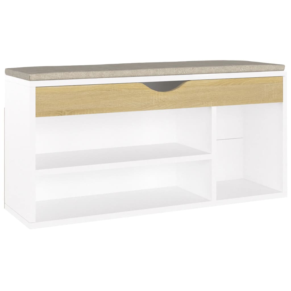 Banc à chaussures coussin Blanc et chêne 104x30x49 cm Aggloméré - XIOS