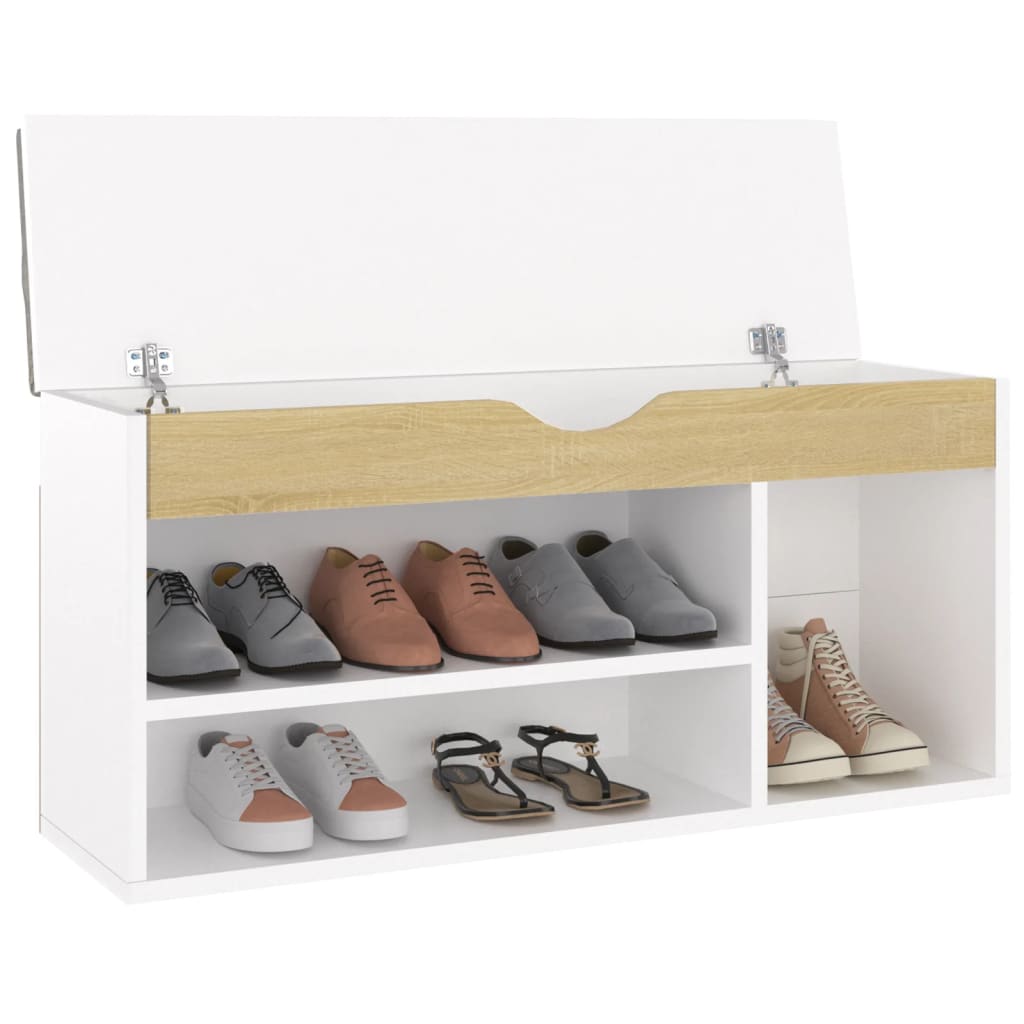 Banc à chaussures coussin Blanc et chêne 104x30x49 cm Aggloméré - XIOS