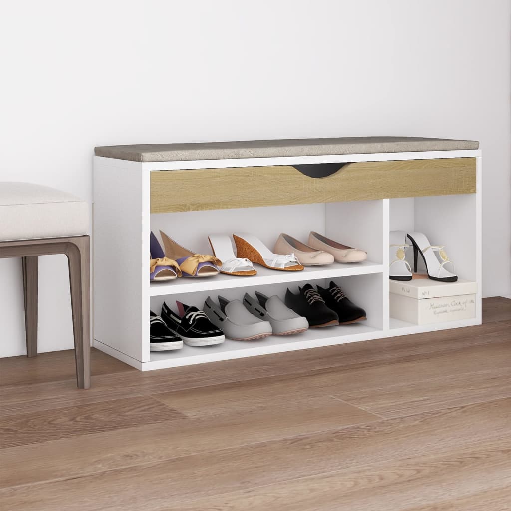 Banc à chaussures coussin Blanc et chêne 104x30x49 cm Aggloméré - XIOS