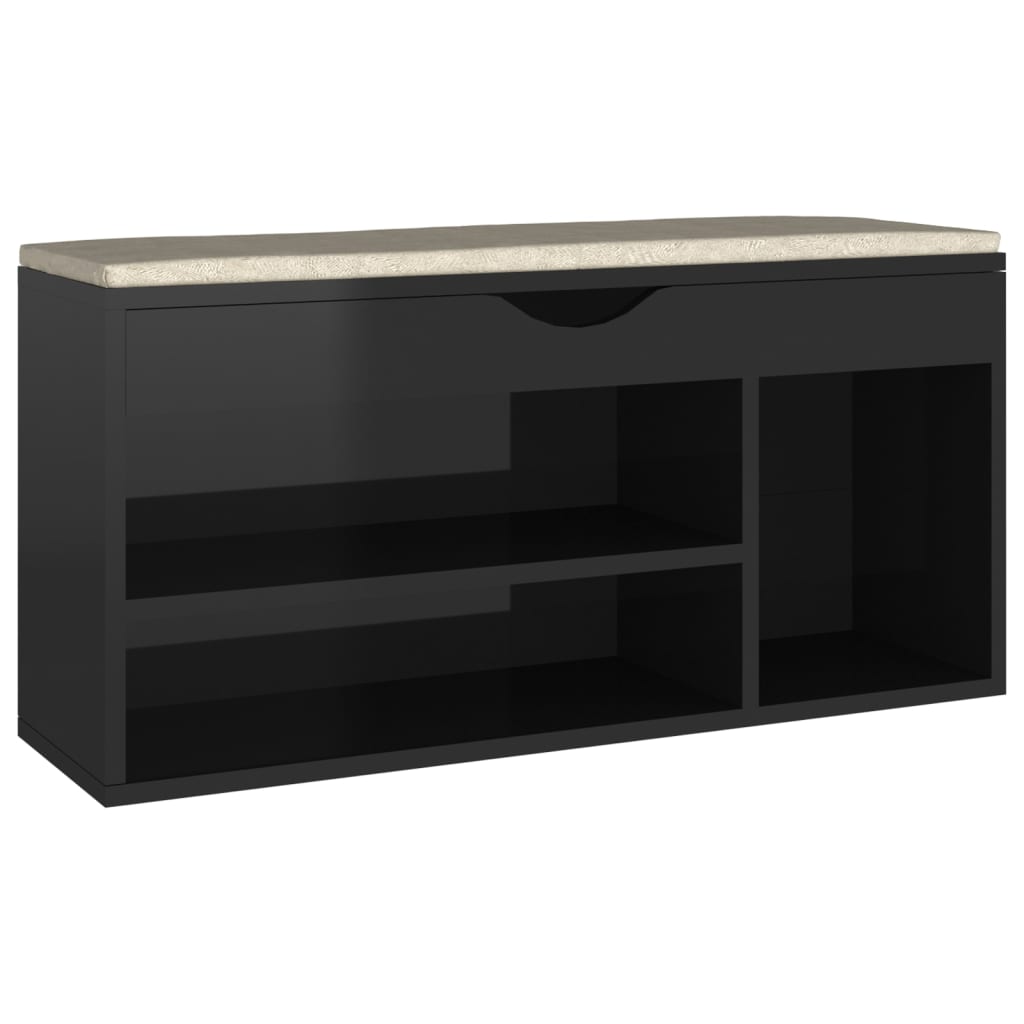 Banc à chaussures coussin Noir brillant 104x30x49 cm Aggloméré - XIOS