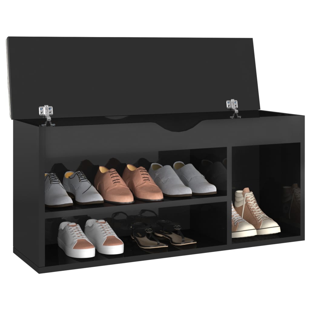 Banc à chaussures coussin Noir brillant 104x30x49 cm Aggloméré - XIOS