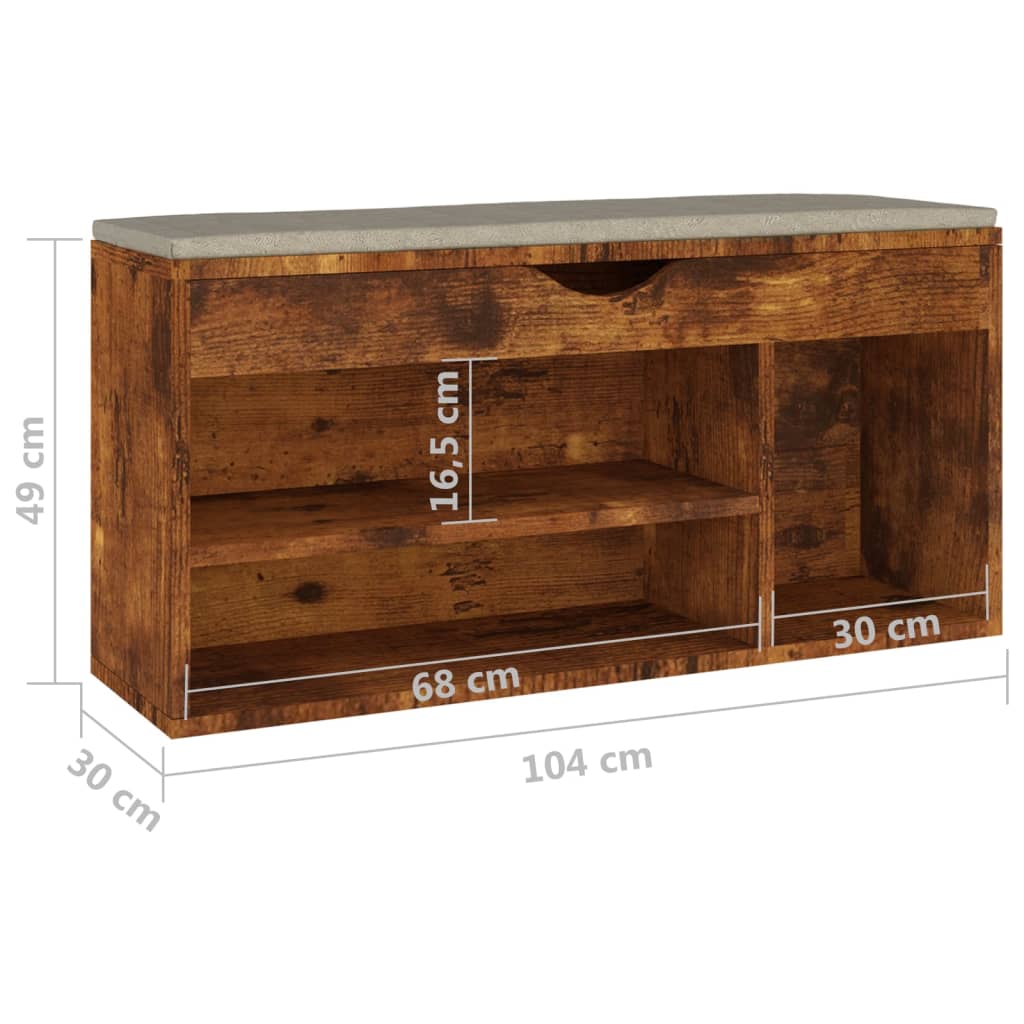 Banc à chaussures avec coussin Chêne fumé 104x30x49cm Aggloméré - XIOS